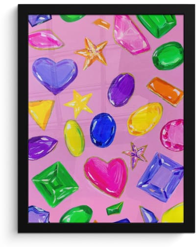 Poster in lijst - Fotolijst 30x40 cm - Posters - Edelstenen - Vormen - Hartje - Kleurrijk - Posterlijst zwart - Decoratie - Wanddecoratie woonkamer - Muurdecoratie slaapkamer