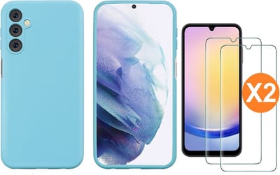 Samsung A25 Hoesje siliconen Licht Blauw zacht siliconen hoesje TPU backcover - met Samsung Galaxy A25 Screenprotector - 2 stuks