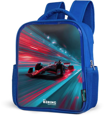 NoBoringSuitcases.com® - Rugzak blauw - Schooltas jongens - Raceauto - Baan - Neon - Verlichting - Kinder rugtas jongen - Boekentas kind - Kinderrugzak voor school - Schoolrugzak