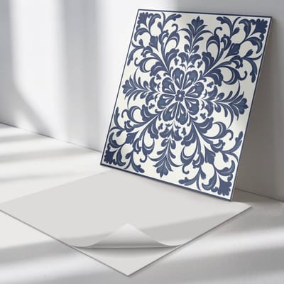 Wallfluent Vinyl Tegels - Bloemenpatroon met Bladeren Vinyl Vloer Tegels - 30 cm x 30 cm - Marine PVC Tegels - Verpakking van 9 stuks - Vierkant PVC Tegels - Texturen Plaktegels - Zelfklevende Vinyl Tegels - Plaktegels Keuken en Badkamer