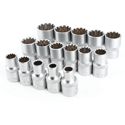 16 stuks 12in DR. SAEMETRIC Spline Dopsleutelset Spiegelnikkel Afwerking 12?Hoek Universeel gray