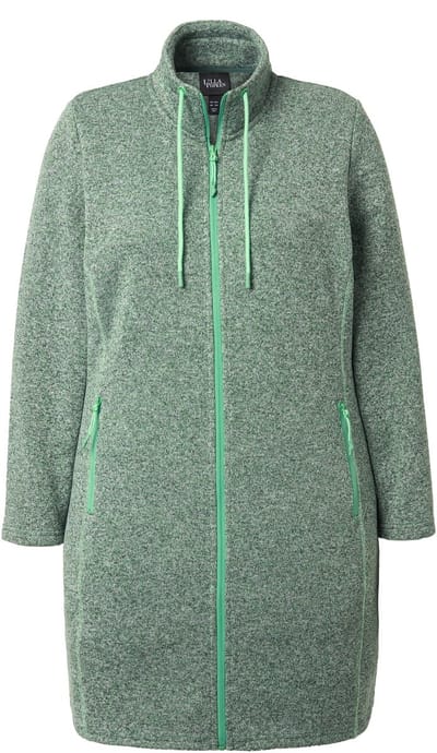 Ulla Popken - Dames - Jas van gebreide fleece opstaande kraag langer model - Appelgroen - Maat 42+