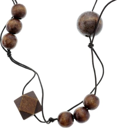 Behave Lange ketting van touw met houten kralen – Nikkelvrije modeketting