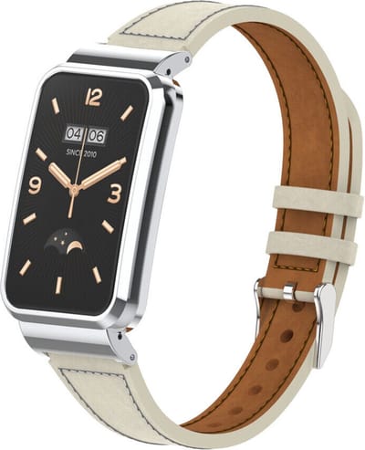 Leer Smartwatch bandje - Geschikt voor Xiaomi Smart Band 7 Pro leren bandje - wit - Strap-it Horlogeband / Polsband / Armband