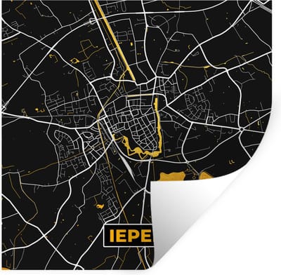 Muurstickers - Sticker Folie - Kaart - Ieper - Stadskaart - Plattegrond - Goud - 100x100 cm - Plakfolie - Muurstickers Kinderkamer - Zelfklevend Behang XXL - Zelfklevend behangpapier - Stickerfolie