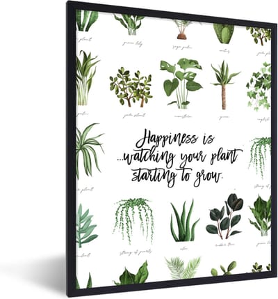 Fotolijst incl. Poster - Happiness is... watching your plant starting to grow - Spreuken - Quotes - 30x40 cm - Posterlijst