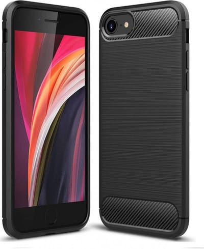 Geborsteld TPU Hoesje Geschikt voor Apple iPhone SE (2020 / 2022) | Beschermhoes | Back Cover | Flexibel TPU | Stijlvol Carbon | Dun | Zwart
