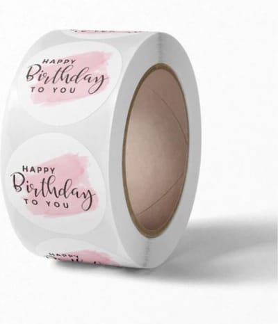 DW4Trading Stickerrol Happy Birthday Roze Wit Sluitstickers Ø 2,6 cm 500 Stuks