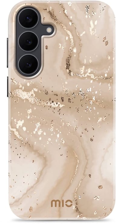 MIO Hoesje Geschikt voor Samsung Galaxy S25 FE - Compatibel met MagSafe / Qi2 - Hard Shell Back Cover Case Gold Marble