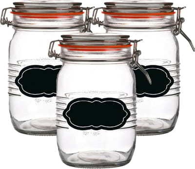 Weckpot/inmaakpot - 4x - 1L - glas - met beugelsluiting - incl. etiketten
