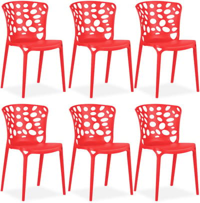Homestyle4u Tuinstoelen - Set van 6 - Stapelstoelen - Kunststof - Rood