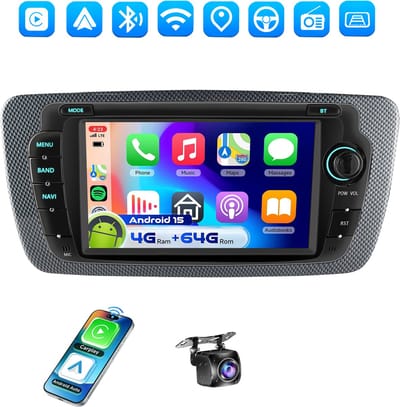 ESSGOO Autoradio Geschikt voor SEAT IBIZA MK4 6J 2009 t/m 2013 - Android 15 - Apple Carplay & Android Auto (Draadloos) - 4+64GB - 7 Inch HD IPS Touchscreen - GPS, WIFi, Bluetooth, USB, MP5 - Achteruitrijcamera
