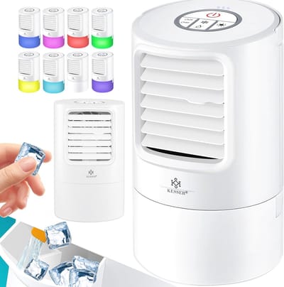 4-in-1 Mobiele Airconditioner | Mini Ventilator met LED Sfeerverlichting | Luchtbevochtiger en Ionisator | Draagbare Luchtkoeler