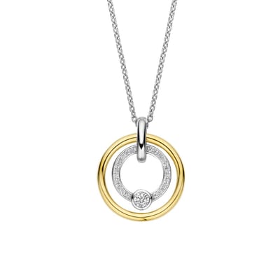 TI SENTO Dames Ketting - 925 zilver - Zirkonia met geel verguld - Maat 42 - 34056ZY