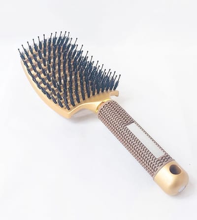DreamGlow Anti-klit Haarborstel – Detangle Brush – Blonde– Curved Ontklitborstel – Zwijnenhaar – Haarborstel voor Nat en Droog Haar – Goud