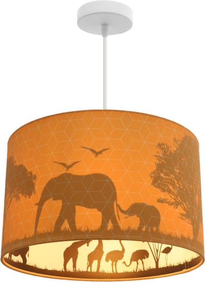 Olucia - SAFARI - Kinder Slaapkamer Hanglamp - Oranje - Geschikt voor Kinderkamer/Babykamer/Tienerkamer - Vorm: Cilinder