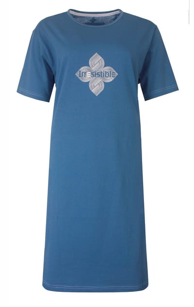 Irresistible Dames Nachthemd - Korte Mouwen - Ocean Blue - Maat XL