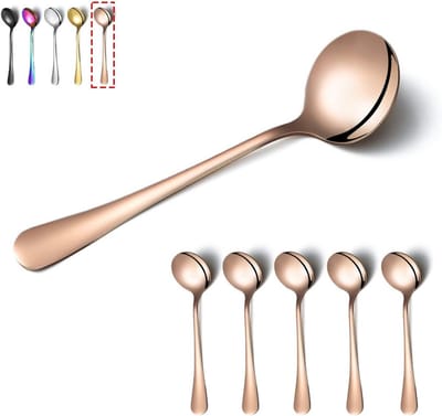 Set van 6 Roestvrijstalen Soeplepels met Titanium Coating - Ideaal voor Diner, Vaatwasserbestendig en Elegant Ontwerp