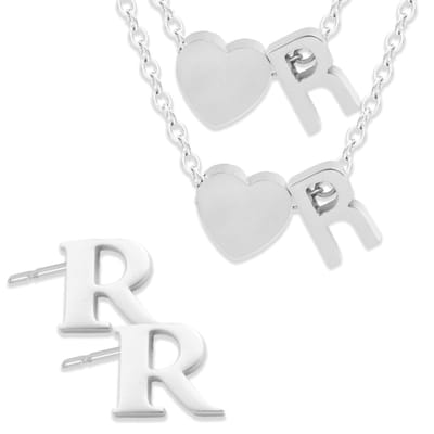 Initiaal Ketting & Armband & Oorbellen set met Letter R Zilverkleurig - Stainless Steel - Met letter & Hartje! - 3x Sieraden Cadeau - Pax Amare