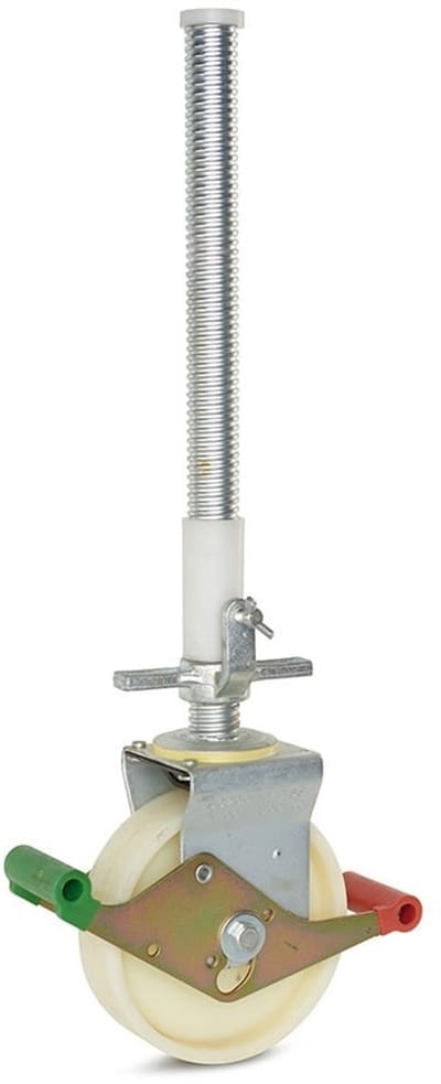 Nylon steigerwiel, 200mm, 800kg, stalen spindel 38mm met plug en tube