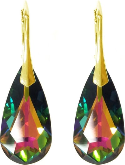 DBD - Goud Vergulde Zilveren Oorbellen - Swarovski Kristal Elements - Druppel - Vitrail Groen Rood- 24MM - Anti Allergisch