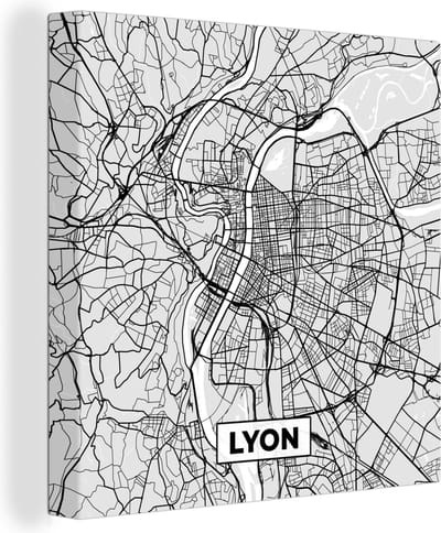 Canvas Schilderij Frankrijk - Lyon - Stadskaart - Plattegrond - Kaart - 20x20 cm - Wanddecoratie