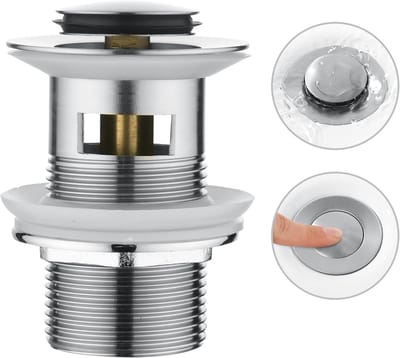 CREA Drain Fitting Basin with Overflow, Universal Brass Pop-up Stopper, Click Clack Basin Stopper, Modern Basin - ShopVlot