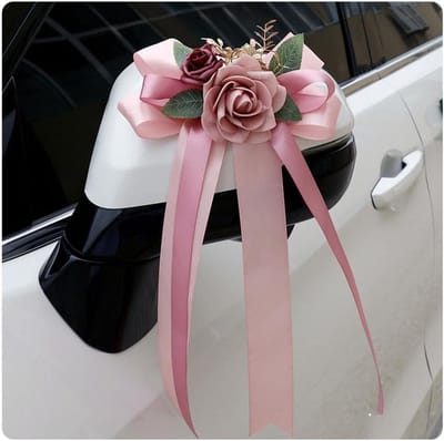 Bruiloft Autolint Bloemen - Zijden Roos Decoratie - Bruiloft Versieren - Duurzaam Lint Materiaal - 36x17 cm - Roze