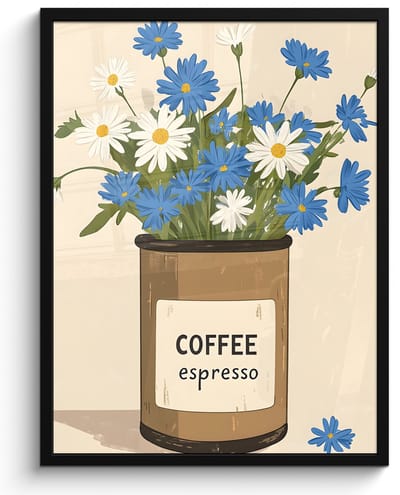 Poster in lijst - Fotolijst 50x70 cm - Posters - Coffee - Blik - Minimalistisch - Bloemen - Posterlijst zwart - Decoratie - Wanddecoratie woonkamer - Muurdecoratie slaapkamer
