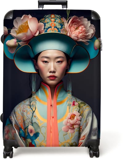 NoBoringSuitcases.com® - Koffer groot - Reiskoffer lichtgewicht - Vrouw - Asian - Portret - Kleding - Bloemen - Reiskoffer met 4 wielen - Reis trolley - Grote valies XL - Bagagekoffer op wieltjes - 98 liter bagage - Ruimbagage