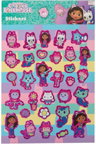 Gabby’s Dollhouse Luxe Stickerset - 2 Stickervellen met 100 Stickers - Inclusief Laserstickers, Glitterstickers & 3D Puffy Stickers - Compact Formaat - Knutselen, Plakken & Verzamelplezier - Ideaal Luxe Cadeau voor Meisjes & Fans