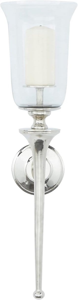 Wandkandelaar Aluminium - Kaarsenhouder Muur - Sfeerverlichting Creëren - Traditioneel Thema Design - 7.5L x 7.5W x 29.5H inch - Zilver