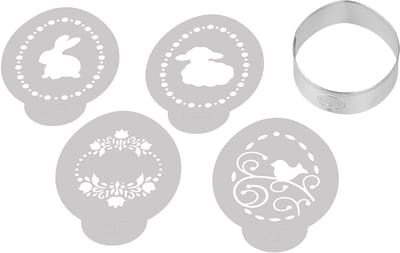 Dr. Oetker eieruitsteker inclusief 4 decoratieve sjablonen "Golden Easter", koekjes- en koekjesvorm (kleur: zilver, wit), aantal: 1 x set van 5