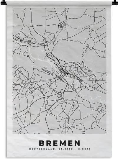 Wandkleed - Wanddoek - Bremen - Kaart - Stadskaart - Plattegrond - Duitsland - 120x180 cm - Wandtapijt