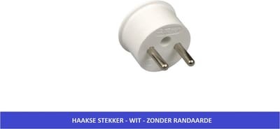 HAAKSE STEKKER ZONDER RANDAARDE - WIT - STEKKER MET ZIJ AANSLUITING - CODE 8715063612900