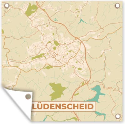 Tuin poster Plattegrond - Lüdenscheid - Kaart - Stadskaart - Vintage - 200x200 cm - Tuindoek