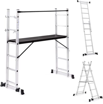 Multifunctionele aluminium steiger met platform en wielen - hoogte 165 cm