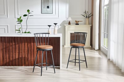 Wishdor Barkruk - Windsor-Rugleuning En Gevoerde Zitting - Industriële Stijl - Voor Keukeneiland Of Bar - Bruin Kunstleer