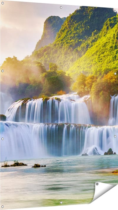 Gards Tuinposter Watervallen tussen de Bomen - 100x150 cm - Tuindoek - Tuindecoratie - Wanddecoratie buiten - Tuinschilderij