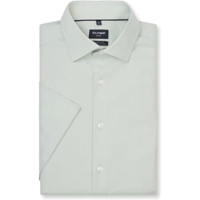 OLYMP 24/7 Luxor modern fit overhemd - korte mouw - twill - limoen groen - Strijkvriendelijk - Boordmaat: 41 (EU maat: L)
