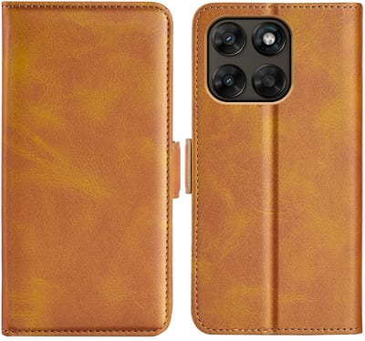 MobyDefend Hoesje - Geschikt voor Motorola Moto G67 / G77 / G87 - Luxe Wallet Book Case (Sluiting Zijkant) - Lichtbruin