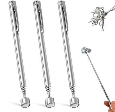 Telescopische Magneetstok - Magnetische Pen Set - Kleine Onderdelen Vinden - Uitschuifbaar tot 65 cm - 3 stuks - Zilver