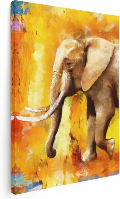 Artaza Canvas Schilderij Olifant Abstract - 30x40 cm - Klein - Muurdecoratie Dieren - Wanddecoratie Woonkamer - Kamer Accessoires