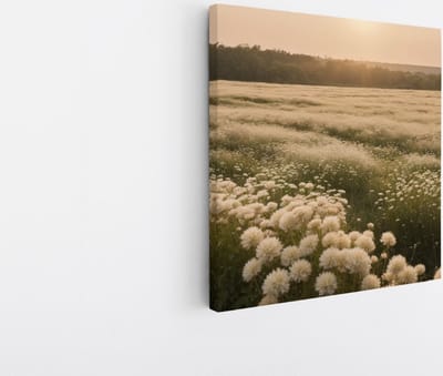 Saammp Canvas Schilderij - Landschap - Wit - Bloemenveld - Natuur - 20x20 - Foto op canvas - Wanddecoratie - Muurdecoratie Woonkamer - Slaapkamer decoratie - Canvas Print