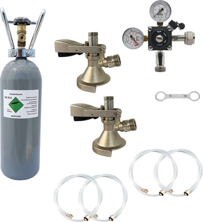 Accessoirepakket voor Bier Tapsysteem 2-kraans - met CO2 Fles 2,0 kg, 2 * Bierfust koppeling Type S