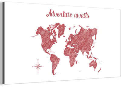 Aluminium schilderij 160x80 cm - Wanddecoratie metaal - Wereldkaart - Rood - Quote - Metalen muurdecoratie woonkamer - Decoratie industrieel - Foto op dibond - Industriële accessoires slaapkamer