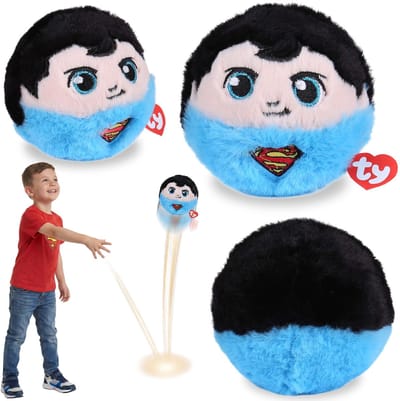 TY MARVEL SuperMan Knuffelbal, stuiterend knuffeltje, BEANIE BOUNCERS, behendigheidsspeelgoed voor kinderen 10 cm