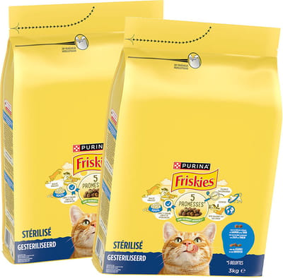 Friskies droogvoer voor katten - zalm, tonijn & groenten - kattenbrokken voor gesteriliseerde katten - twee zakken - 2 x 3000g