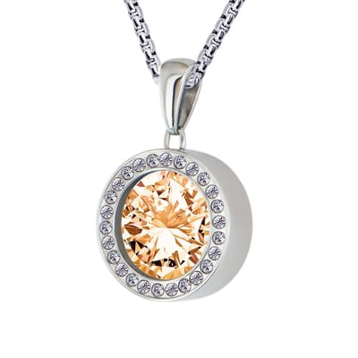 Quiges 12mm Mini Munt Hanger Zilverkleurig met Zirkonia RVS Glans met Zirkonia Champagne Munt en Ketting Ankerketting 42-46cm - SLSHS440