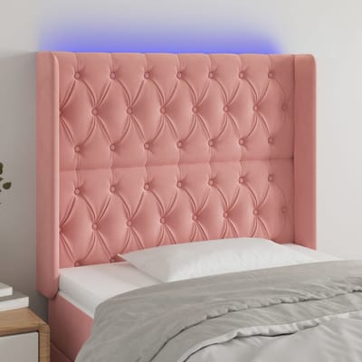 vidaXL - Hoofdbord - LED - 93x16x118/128 - cm - fluweel - roze